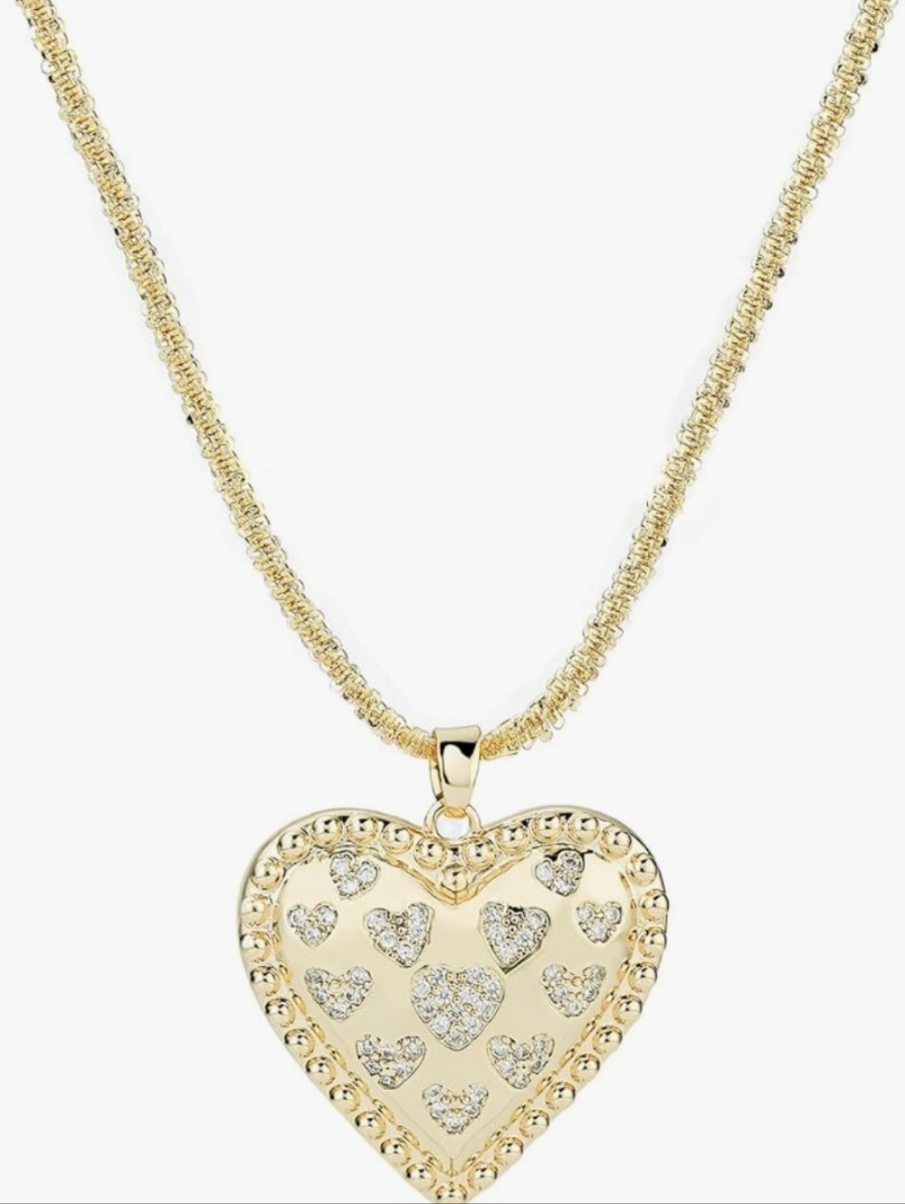 14 K Gold Dipped Heart Pendant Necklace with Crystal Accents
